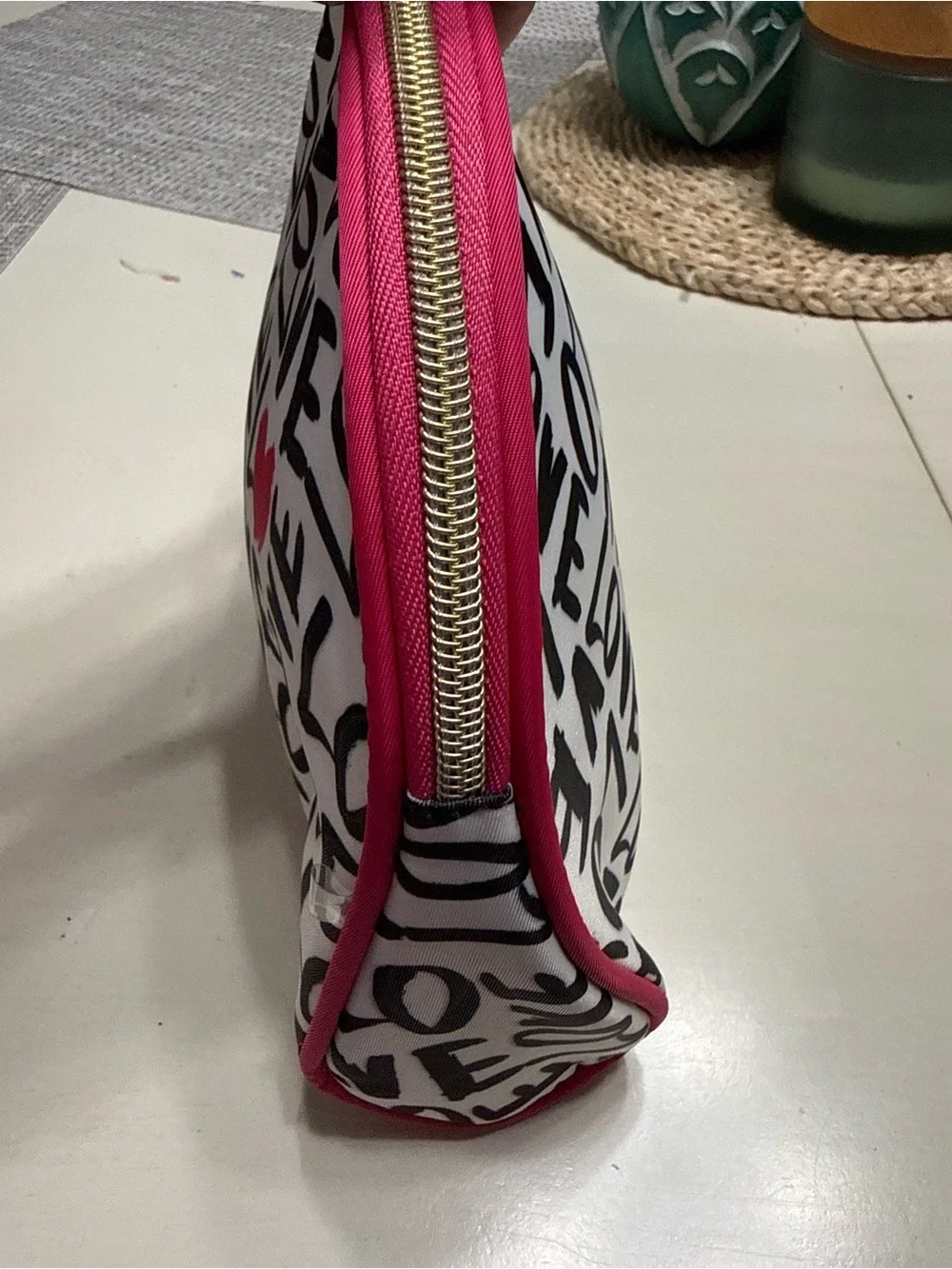 Juicy Couture Pink & White 'Love' Pattern Cosmetic Pouch
